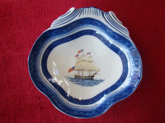 A beautiful U S Frigate CONSTITUTION Chinese Export 'style' dish by Mottahedeh